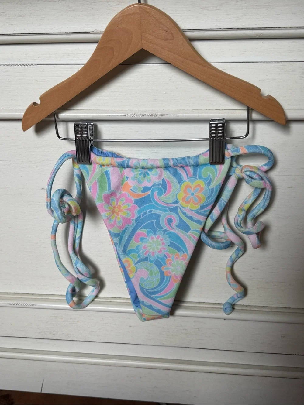 Frankie's Bikinis Pastel Floral Blue Tie-Side Bikini Bottom
